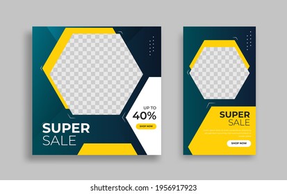 Creative modern Set sosial Media post and story design template for promotion, internet ads. Vector.