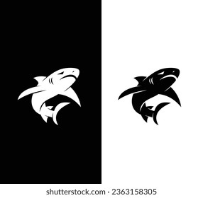 Creative Modern SHARK Logo. Black Logo on White Background. Usable for Business Logos. Flat Vector Logo Design Template Element