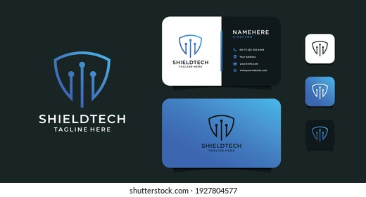 Creative modern shield technology logo design with business card vector template. Logo can be used for icon, brand, identity, security, computer, safe, and business company