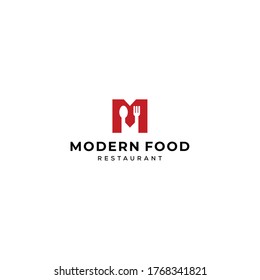 Creative modern sign M with fork and spoon negative space