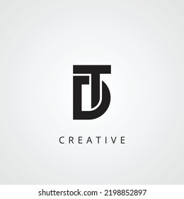 Creative Modern Simple Letter DT, TD Logo Design, Editable in Vector Format in Black and White Color.