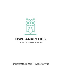 Creative modern simple owl analytic sign technology logo design template
