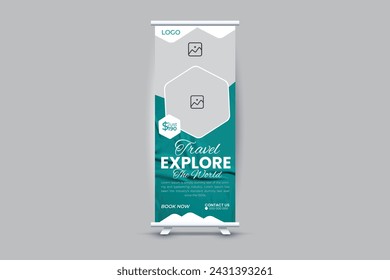 creative modern simple roll-up banner for travel explore the world design 