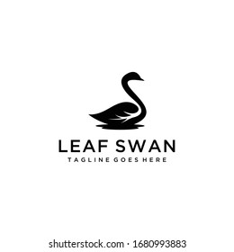 Creative modern simple Swan with leaf sign logo design template