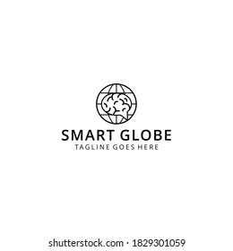 Creative modern smart globe with brain World Logo Template vector illustration