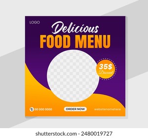 Creative Modern social media banner Design template with a food theme, perfect for a restaurant's promotional on social media.