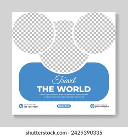 Plantilla de diseño de banner o volante cuadrado creativo moderno de medios sociales para vacaciones de viaje