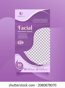 Creative and modern social media story post and banner template for Facial Beauty Care Center promotion with purple color