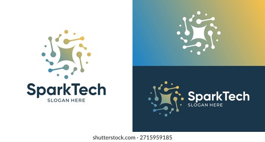Plantilla de logotipo de tecnología de chispa moderna creativa. Estrella Abstractas con conexión de puntos para la Ilustración vectorial de diseño de logotipo de chispa tecnológica.