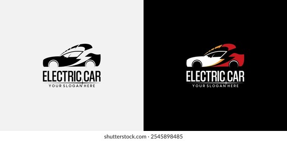 Creative modern speed rpm electric car logo design, vector car logo with lightning symbol
