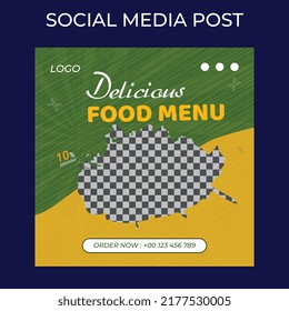 Creative Modern Square Social Media Food Post Design Template Vector
