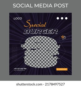 Creative Modern Square Social Media Food Post Design Template Vector