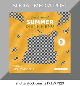 Creative Modern Square Social Media Food Post Design Template Vector