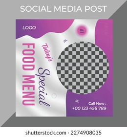 Creative Modern Square Social Media Food Post marketing social media post or web banner template design with abstract background, logo and icon. 