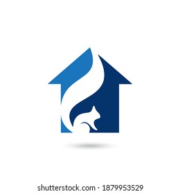 Creative modern squirrel animal on house logo template. Vector illustration