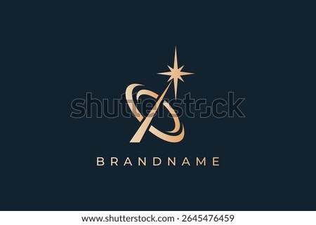 Creative modern star and moon logo design vector template on dark background.
