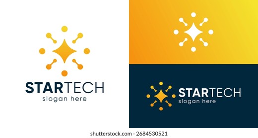 Modelo do logotipo técnico da estrela moderna criativa. Estrela abstrata com conexão ponto para tecnologia faísca logotipo design vetor ilustração.