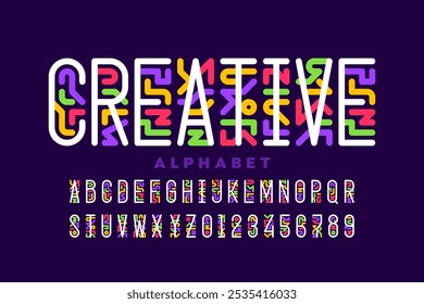 Creative. Modern style artistic font design, vibrant alphabet letters and numbers vector illustration