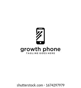 Creative modern style Hand phone with growth arrow sign logo design template