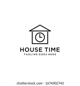 Creative modern style house with clock sign logo design template