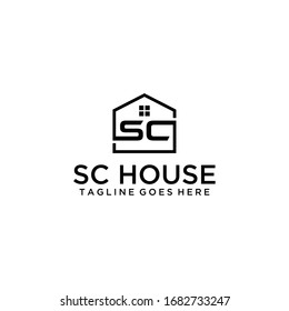 Creative modern style house with SC sign logo design template