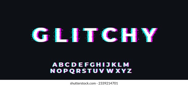 Creative modern stylish glitch distorted font letter set with broken pixel effect. Creative font for medical, technology or science design. Vector