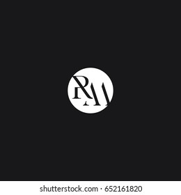 Creative modern stylish unique connected geometric rounded artistic black and white RM MR R M initial based letter icon logo.