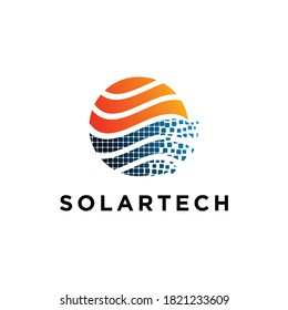 creative modern sun solar tech logo design vector
