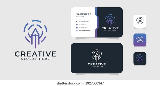 Creative modern technology logo and business card design vector inspiration. Logo can be used for icon, brand, identity, pencil, monogram, line, and business company