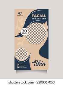 Creative and modern template beauty facial center social media story post and banner. Vector poster and banner with elegant color to promote skin care, makeup, hair care, spa salon, hairdressing, etc