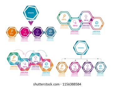 creative modern timeline infographic template element for workflow,process,presentation with modern color hexagon concept design vector