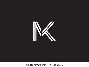 Creative modern top letter M, M K initial based abstract alphabet icon logo trendy awesome artistic black and white color in pixel style.