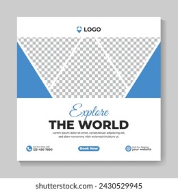 Creative modern travel agency social media post template design