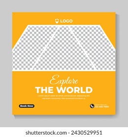 Creative modern travel agency social media post template design