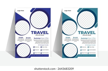 Design de panfleto de viagem criativo e moderno e modelo de brochura.
