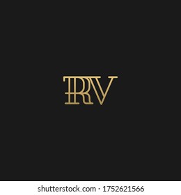 Creative modern trendy unique artistic black and golden color RV VR R V initial based letter icon logo.