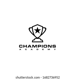 Creative modern trophy with star sign logo design template.