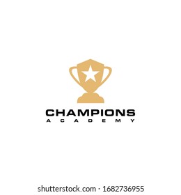 Creative modern trophy with star sign logo design template.