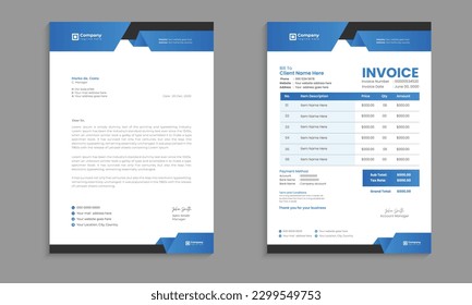Kreatives, modernes, einzigartiges, sauberes und professionelles Firmenlogo und Rechnungsvorlagendesign mit Farben- und Variations-Paket mit blauer Farbe