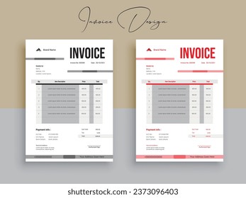 Creative, modern, unique, clean, and professional corporate company business invoice template design.
