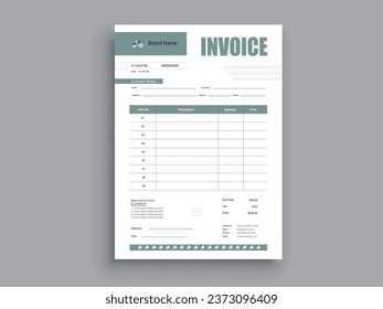 Creative, modern, unique, clean, and professional corporate company business invoice template design.