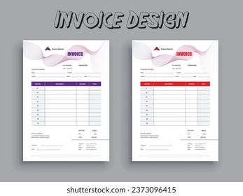 Creative, modern, unique, clean, and professional corporate company business invoice template design.