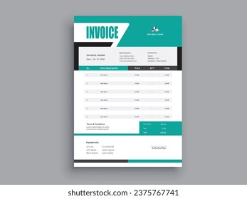 Creative, modern, unique, clean, and professional business invoice template design.