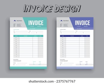 Creative, modern, unique, clean, and professional business invoice template design.