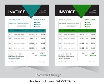 Creative, modern, unique, clean, and professional corporate company business letterhead and invoice template design
