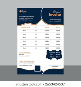 Creative, modern, unique, clean, and professional corporate Travel agency letterhead and invoice template design