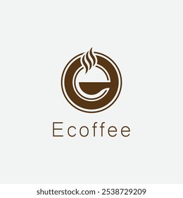 Creative modern unique letter e and coffee cup logo design template - vector. Espresso Coffee E Letter Mug Cup Hot Tea Cafe Drinks Logo

