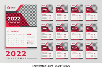 Creative Modern Unique Red Color 2022 Wall Calendar Design Template