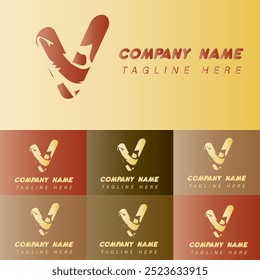 Logo de pez de letra V moderno creativo con diseño de Vector de icono colorido.
