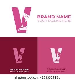 Creative Modern V Letter Fish Logo with colorful Icon Vector